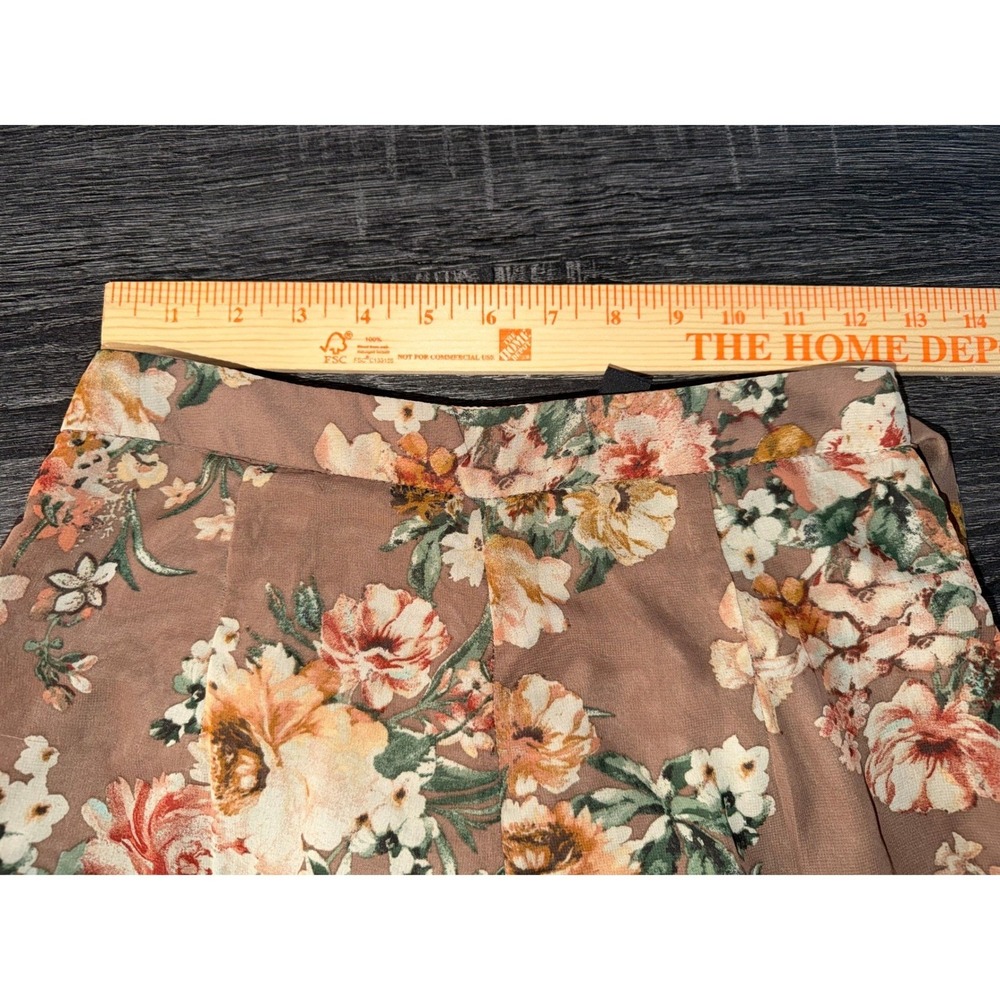 Windsor Floral Wide Leg Pants Mauve Brown High Waisted Boho Chiffon Small - Picture 9 of 9